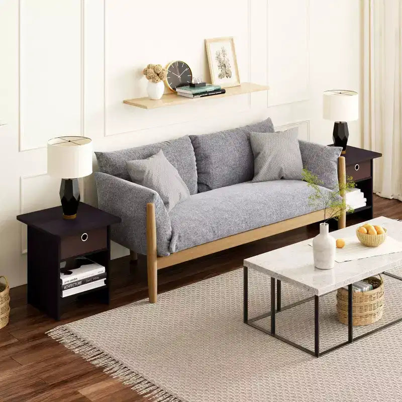 HOMLUX 2PCS Nightstand Sofa End Table Bedside Table with Bin Drawer & Open Shelf