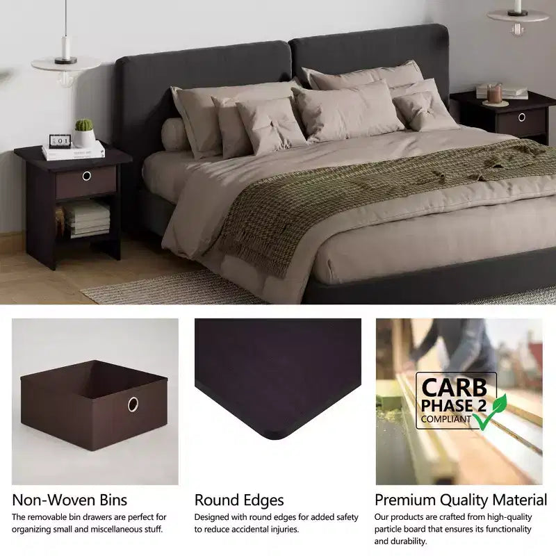 HOMLUX 2PCS Nightstand Sofa End Table Bedside Table with Bin Drawer & Open Shelf