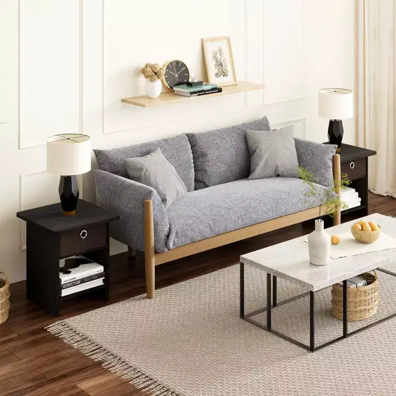 HOMLUX 2PCS Nightstand Sofa End Table Bedside Table with Bin Drawer & Open Shelf