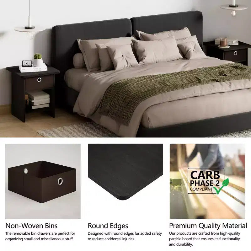 HOMLUX 2PCS Nightstand Sofa End Table Bedside Table with Bin Drawer & Open Shelf