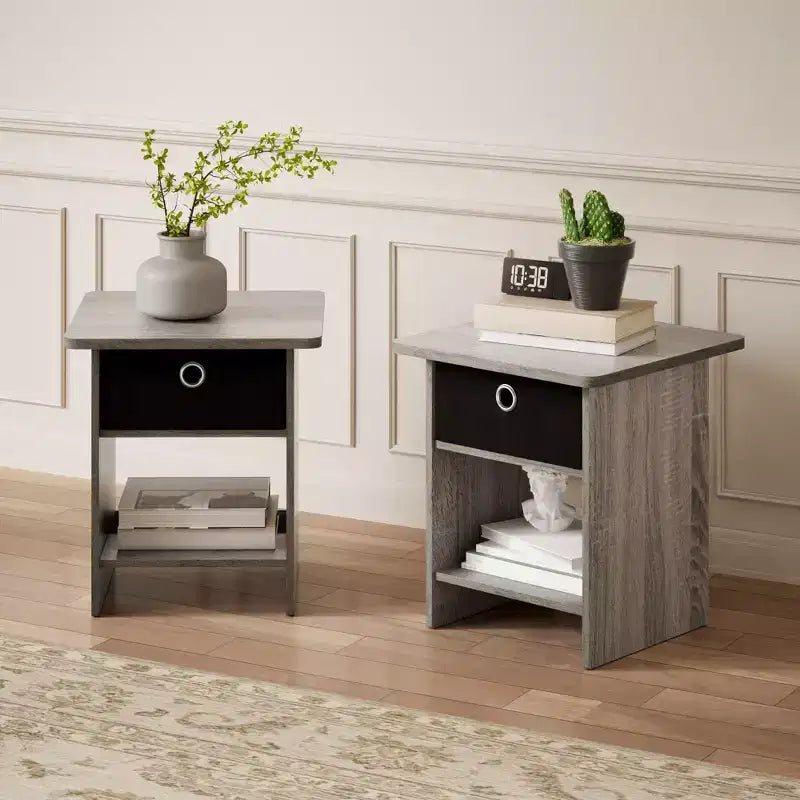 HOMLUX 2PCS Nightstand Sofa End Table Bedside Table with Bin Drawer & Open Shelf