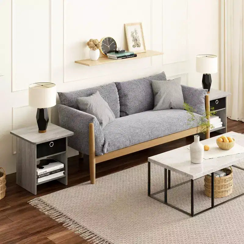 HOMLUX 2PCS Nightstand Sofa End Table Bedside Table with Bin Drawer & Open Shelf