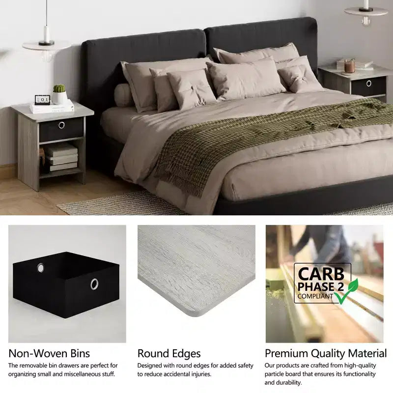 HOMLUX 2PCS Nightstand Sofa End Table Bedside Table with Bin Drawer & Open Shelf