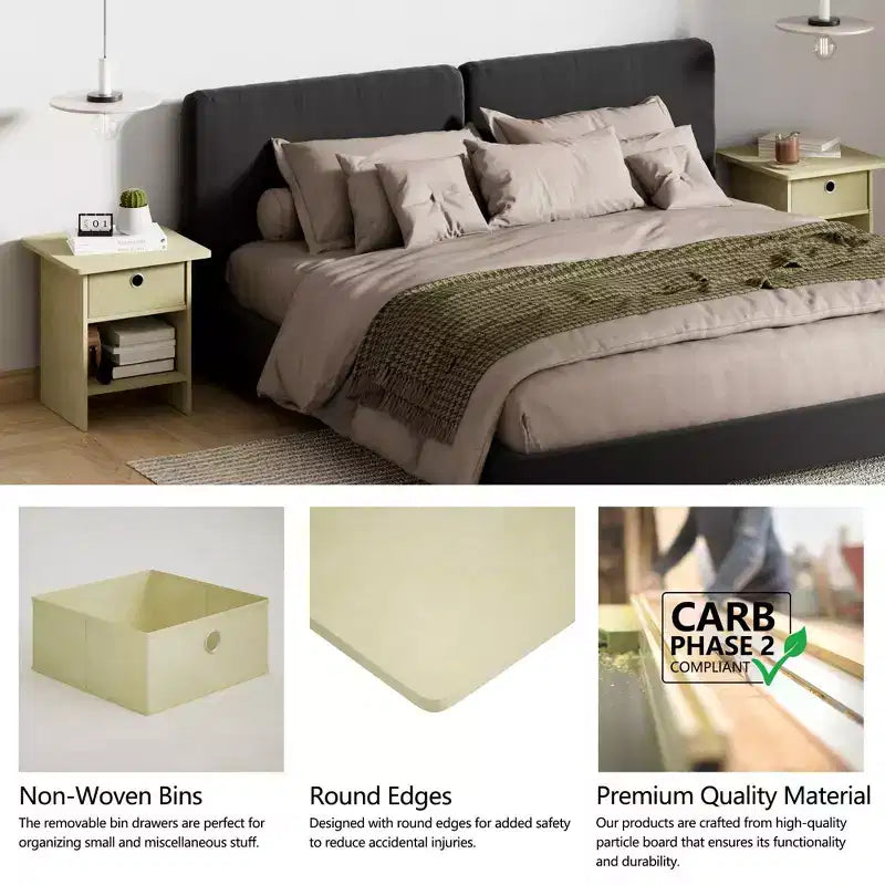 HOMLUX 2PCS Nightstand Sofa End Table Bedside Table with Bin Drawer & Open Shelf