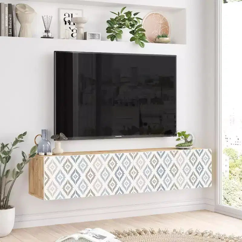 HomeStock TV Unit Entertainment Center Console with Storage Shelves & Doors