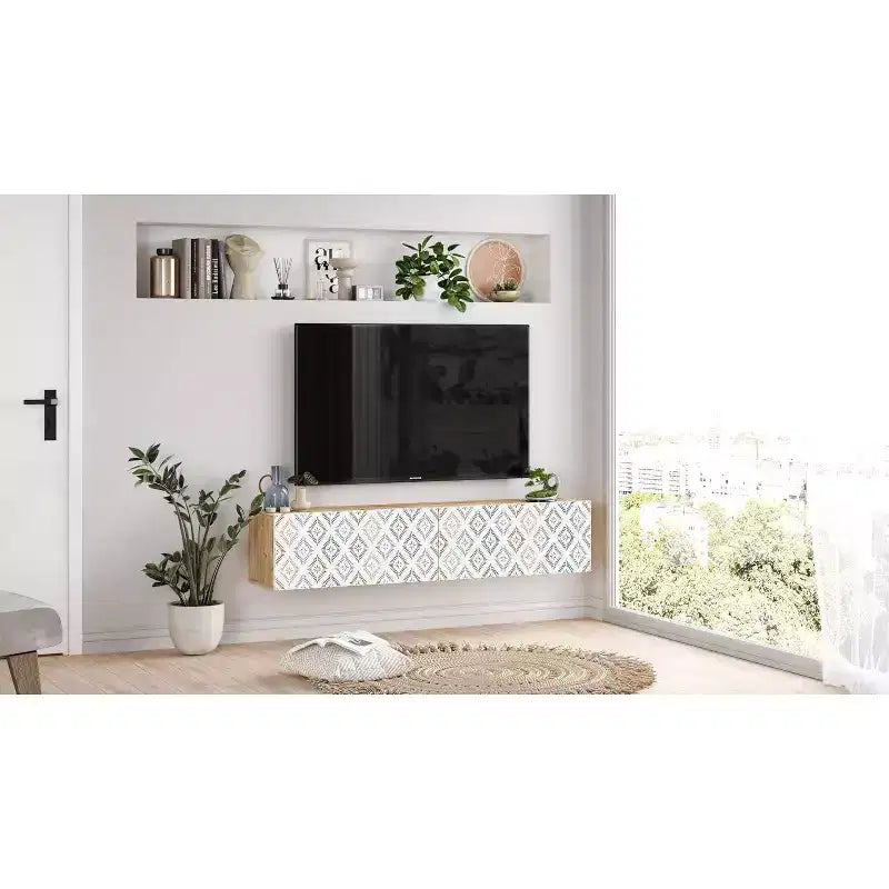 HomeStock TV Unit Entertainment Center Console with Storage Shelves & Doors