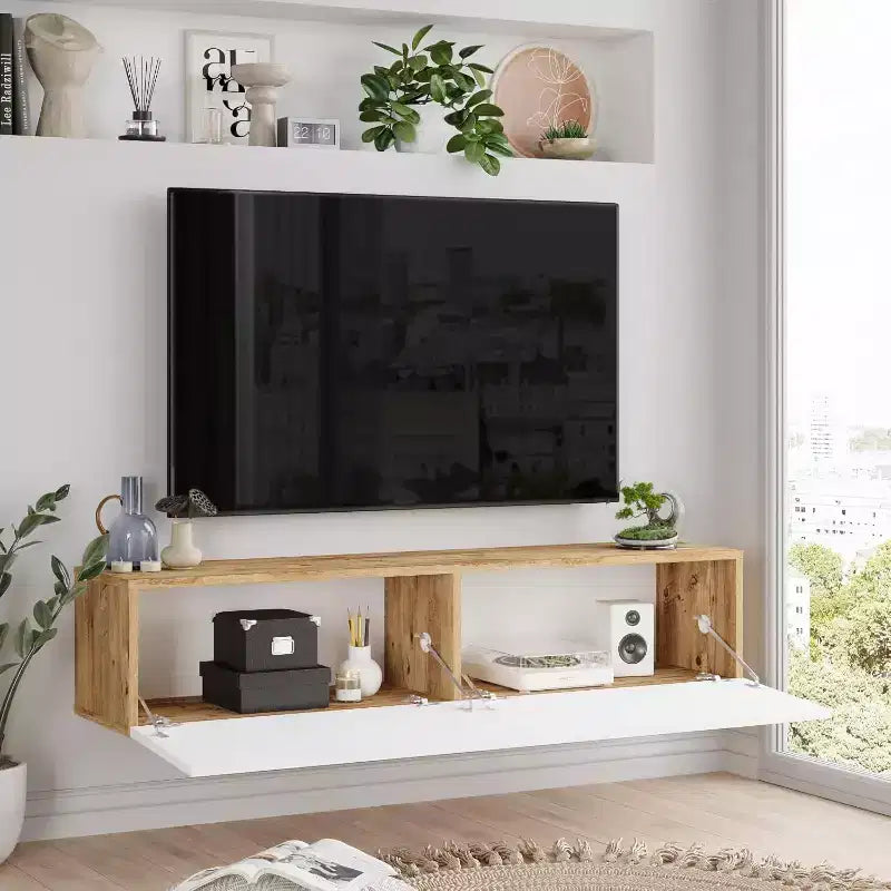 HomeStock TV Unit Entertainment Center Console with Storage Shelves & Doors