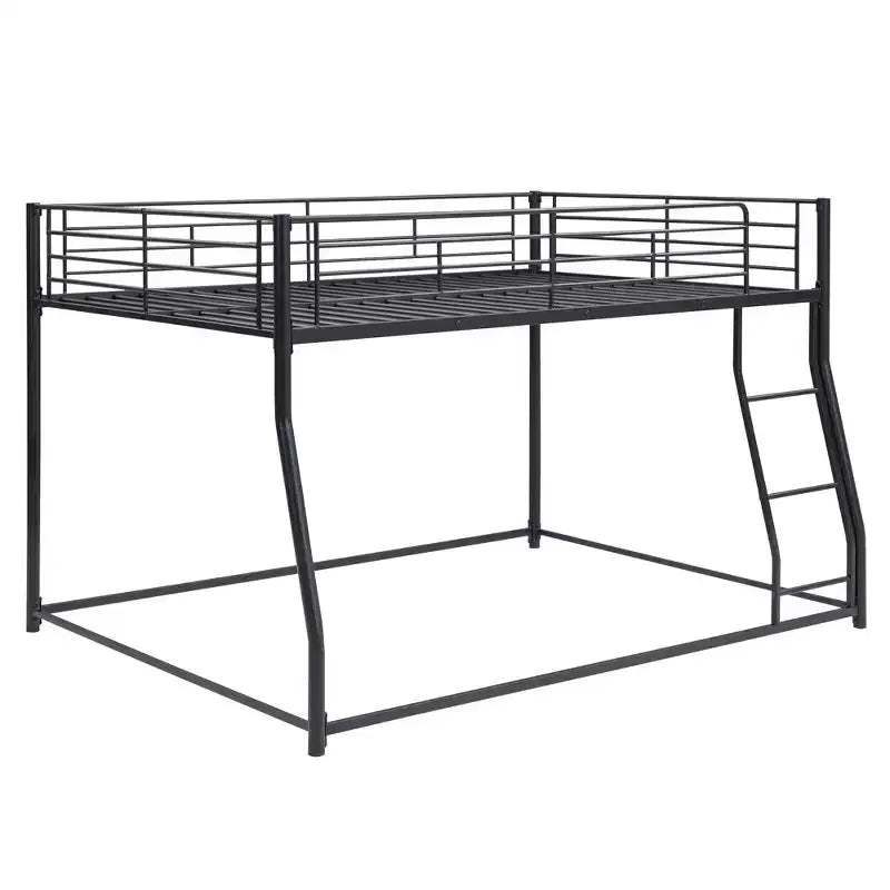 Metal Bunk Bed Twin XL over Queen Size with Ladder and High Guardrail, Heavy Duty Full Size Bunk Bed Frame for Kids Teens Adults