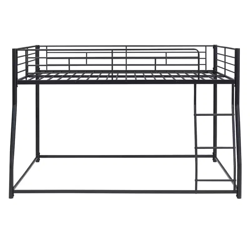 Metal Bunk Bed Twin XL over Queen Size with Ladder and High Guardrail, Heavy Duty Full Size Bunk Bed Frame for Kids Teens Adults