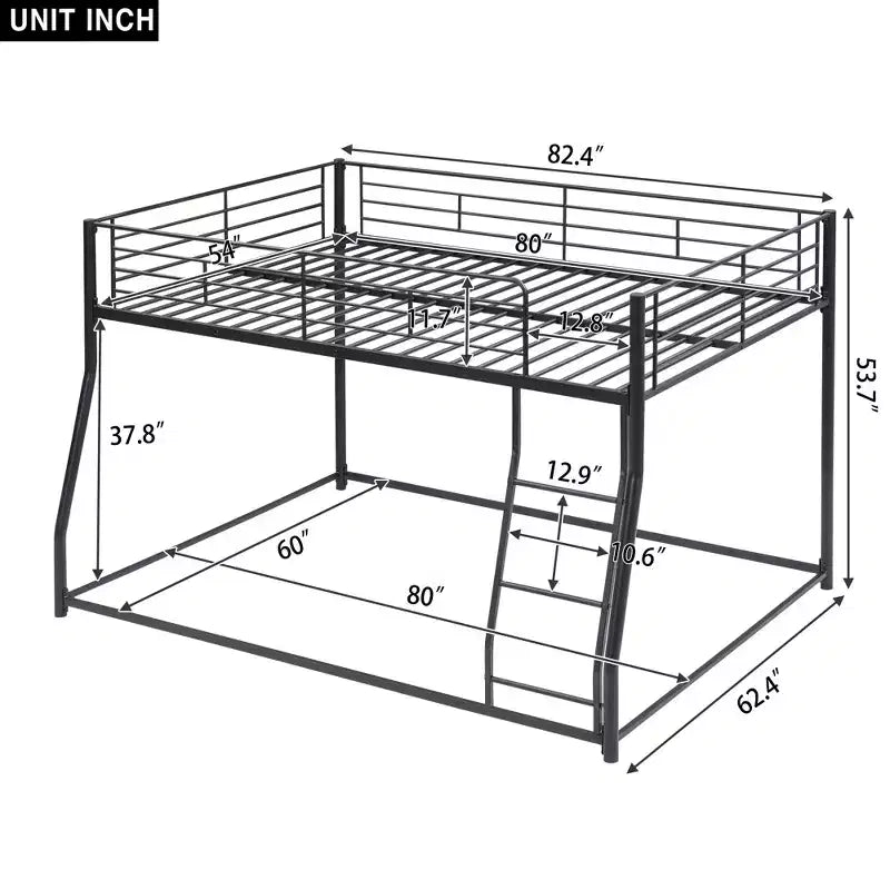 Metal Bunk Bed Twin XL over Queen Size with Ladder and High Guardrail, Heavy Duty Full Size Bunk Bed Frame for Kids Teens Adults