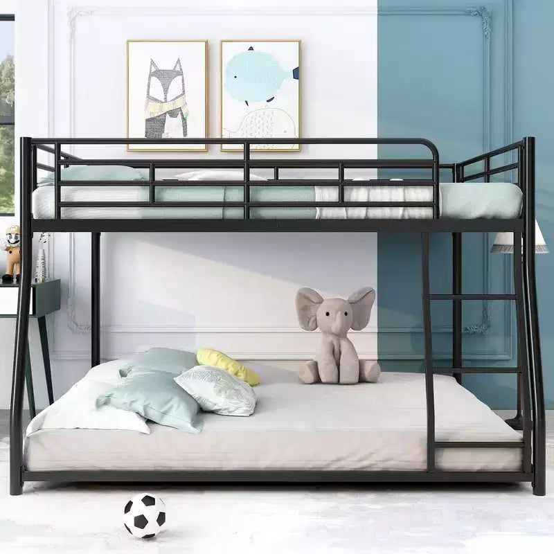 Metal Bunk Bed Twin XL over Queen Size with Ladder and High Guardrail, Heavy Duty Full Size Bunk Bed Frame for Kids Teens Adults