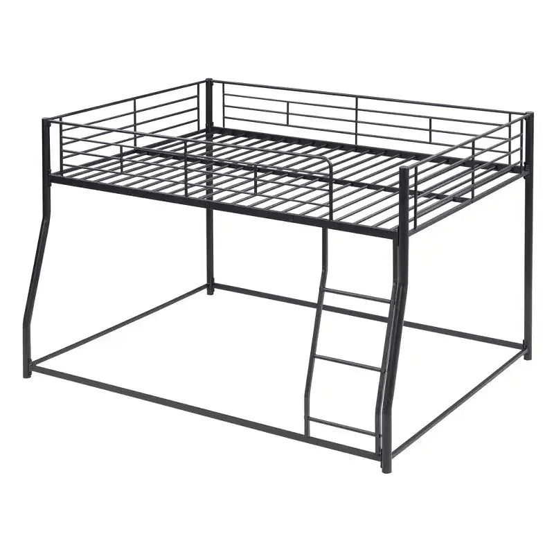 Metal Bunk Bed Twin XL over Queen Size with Ladder and High Guardrail, Heavy Duty Full Size Bunk Bed Frame for Kids Teens Adults