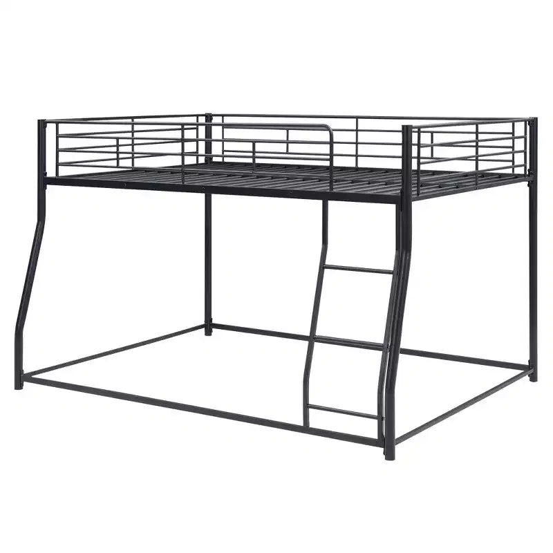 Metal Bunk Bed Twin XL over Queen Size with Ladder and High Guardrail, Heavy Duty Full Size Bunk Bed Frame for Kids Teens Adults