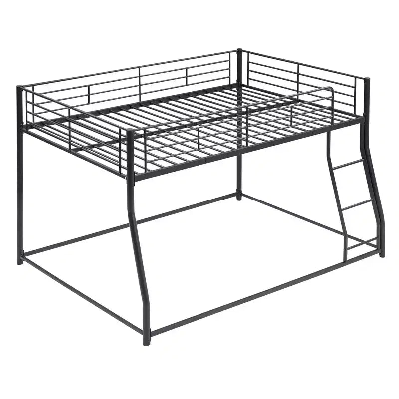 Metal Bunk Bed Twin XL over Queen Size with Ladder and High Guardrail, Heavy Duty Full Size Bunk Bed Frame for Kids Teens Adults