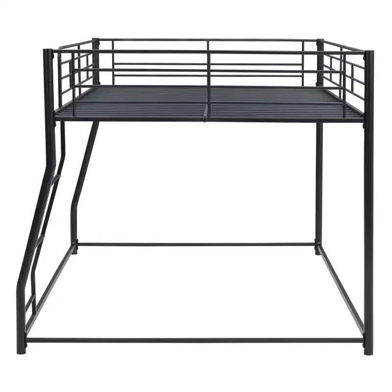 Metal Bunk Bed Twin XL over Queen Size with Ladder and High Guardrail, Heavy Duty Full Size Bunk Bed Frame for Kids Teens Adults