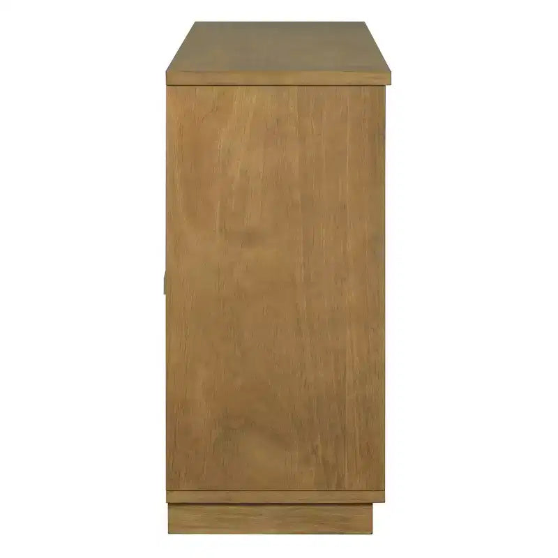 Hostack 4-Door Sideboard Cabinet with Glass Doors, Large Storage Sideboard with Adjustable Shelves for Kitchen and Dining Room, Old Pine