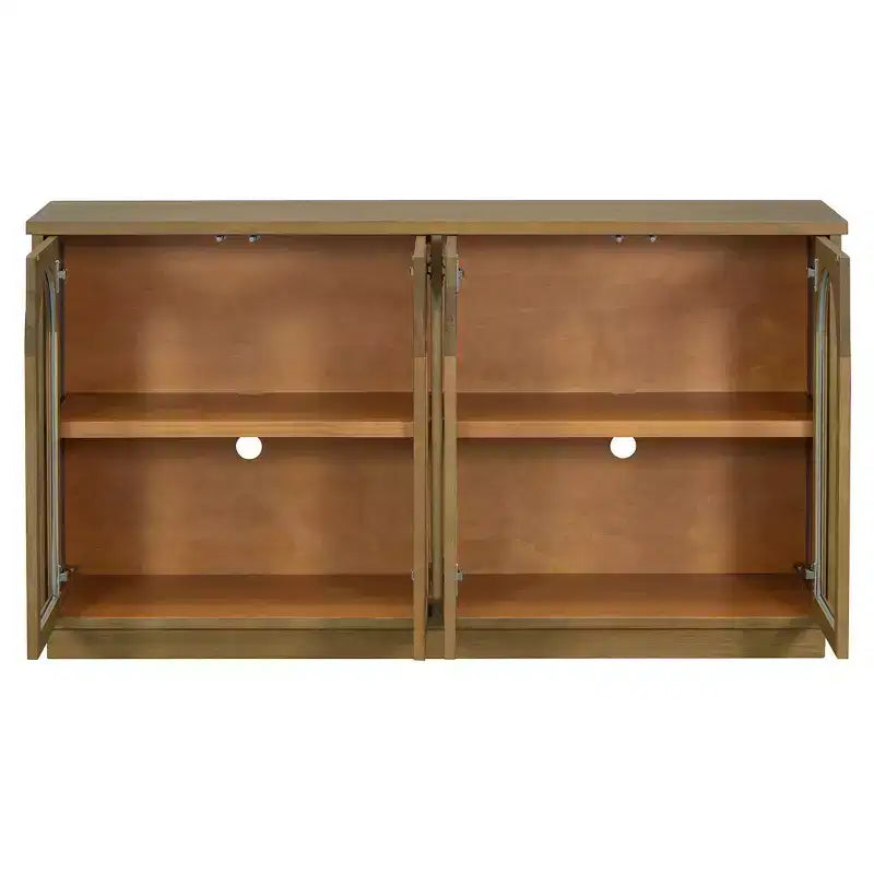 Hostack 4-Door Sideboard Cabinet with Glass Doors, Large Storage Sideboard with Adjustable Shelves for Kitchen and Dining Room, Old Pine