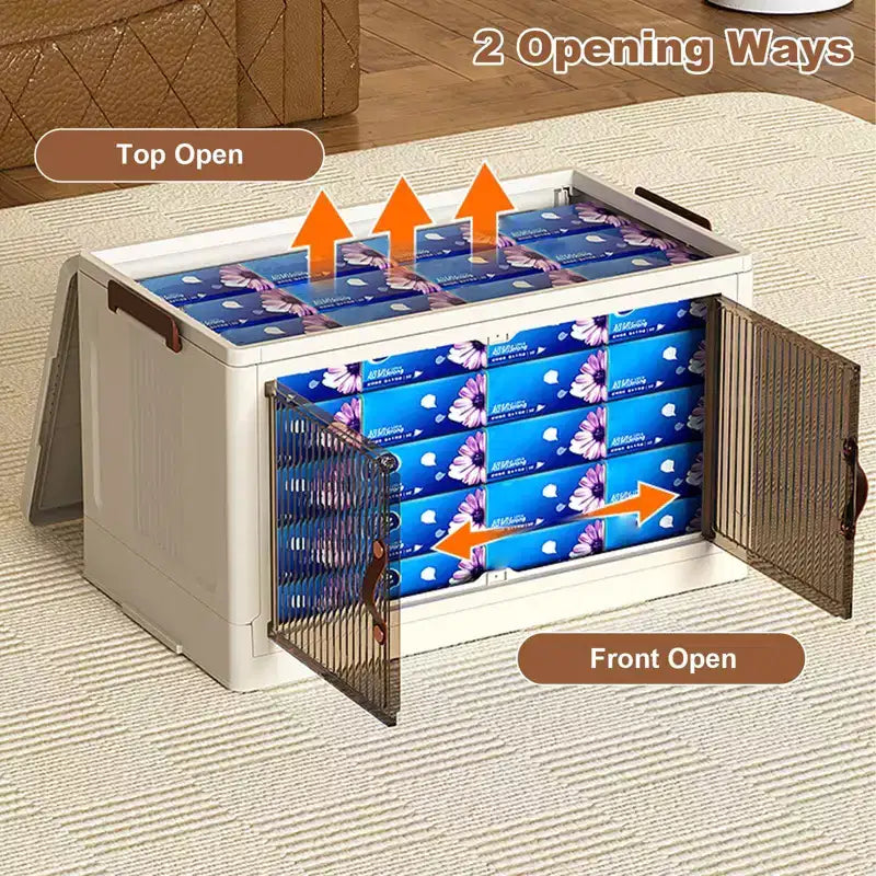 GustoWave 4 Tier Stackable Plastic Storage Bins, 4 Foldable Storage Bins with Wheels Closet Organizers and Storage Double Door for Home Bedroom