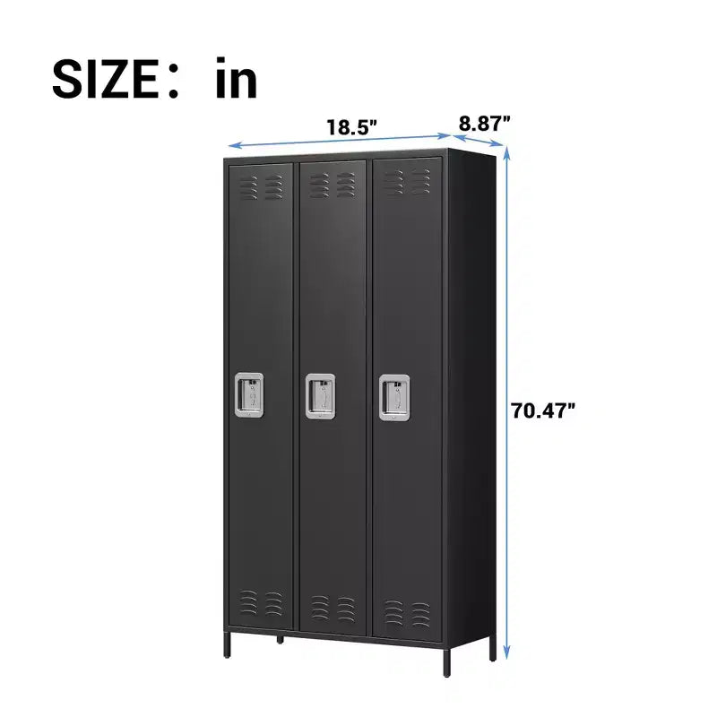 GustoWave 3 Doors Steel Storage, Metal Locker for School Office Gym, 72 Inch Locker Cabinet for Employees,Industrial Storage Locker with 3 Shelves