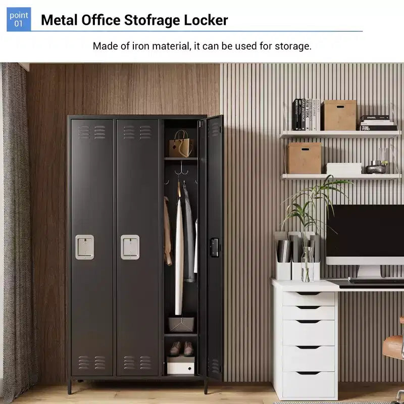 GustoWave 3 Doors Steel Storage, Metal Locker for School Office Gym, 72 Inch Locker Cabinet for Employees,Industrial Storage Locker with 3 Shelves