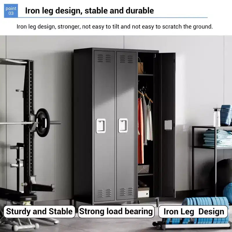 GustoWave 3 Doors Steel Storage, Metal Locker for School Office Gym, 72 Inch Locker Cabinet for Employees,Industrial Storage Locker with 3 Shelves