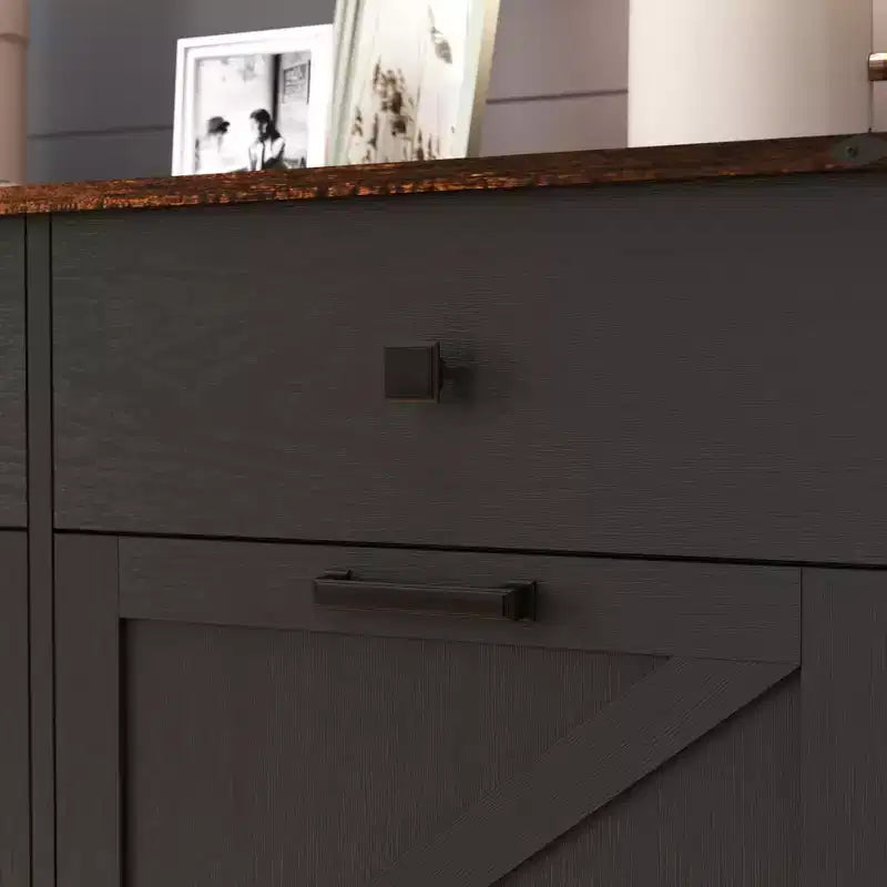 Okak Farmhouse Double Storage Cabinet with 4 Drawers, Free Standing Cabinet, Barn Door Style Laundry Sorter Cabinet for Kitchen