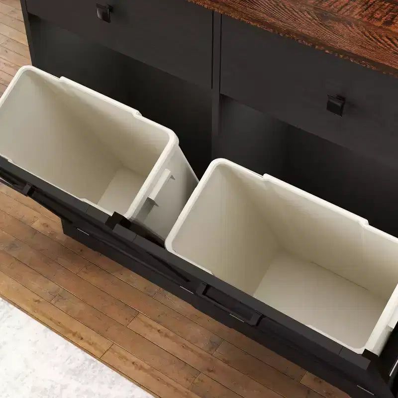 Okak Farmhouse Double Storage Cabinet with 4 Drawers, Free Standing Cabinet, Barn Door Style Laundry Sorter Cabinet for Kitchen