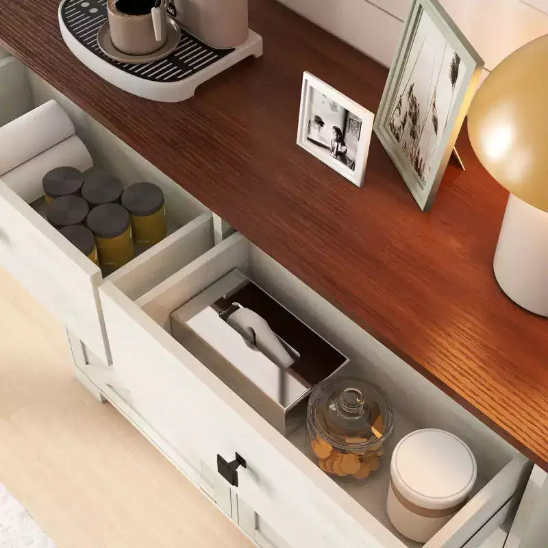 Okak Farmhouse Double Storage Cabinet with 4 Drawers, Free Standing Cabinet, Barn Door Style Laundry Sorter Cabinet for Kitchen