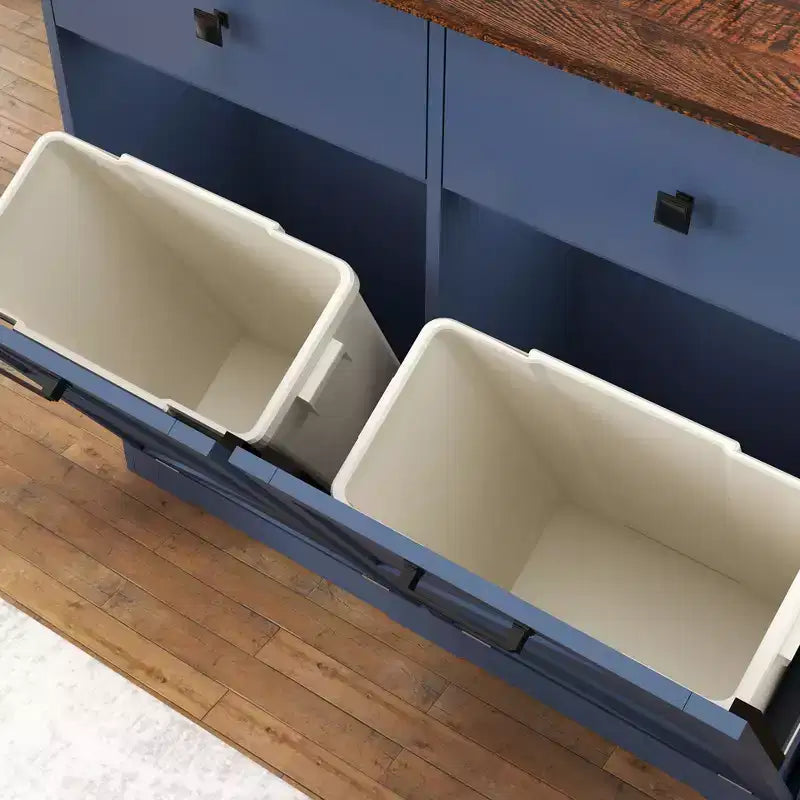 Okak Farmhouse Double Storage Cabinet with 4 Drawers, Free Standing Cabinet, Barn Door Style Laundry Sorter Cabinet for Kitchen