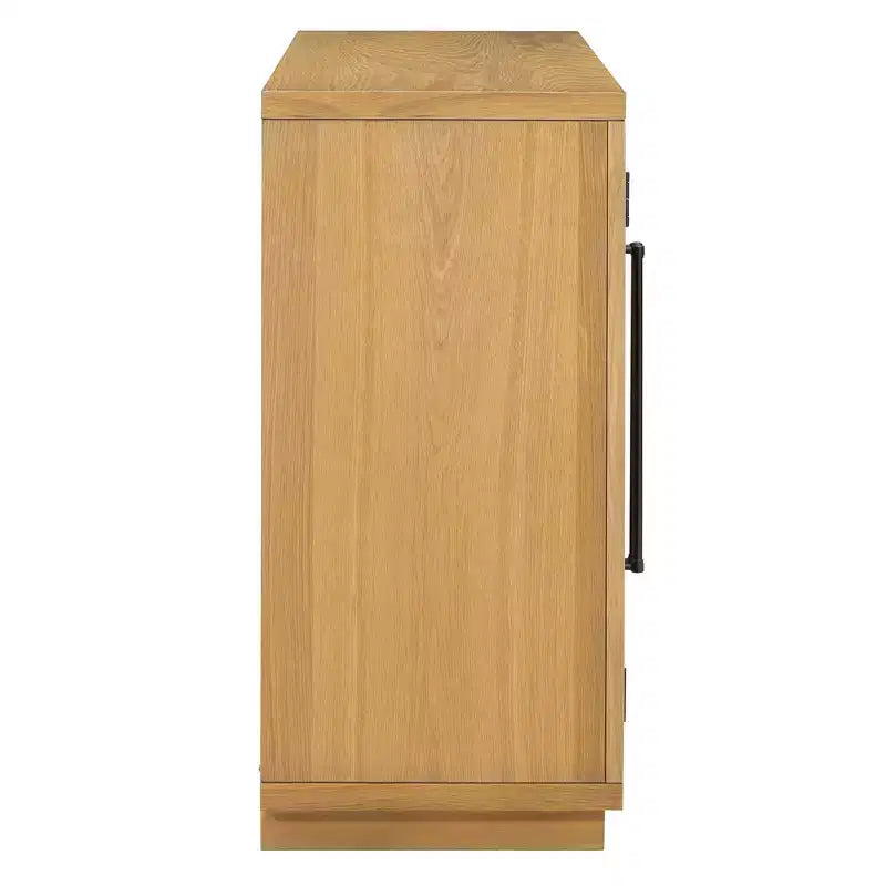 Luxystar 4-Door Sideboard Buffet Cabinet with Large Storage, Glass Doors and Adjustable Shelves for Dining and Living Room, Natural Wood