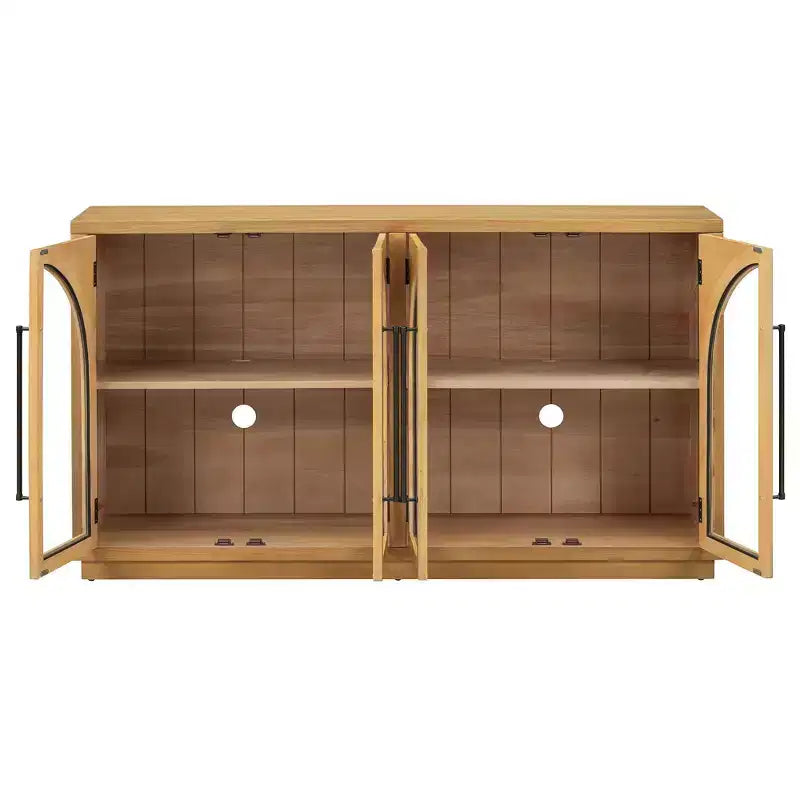Luxystar 4-Door Sideboard Buffet Cabinet with Large Storage, Glass Doors and Adjustable Shelves for Dining and Living Room, Natural Wood