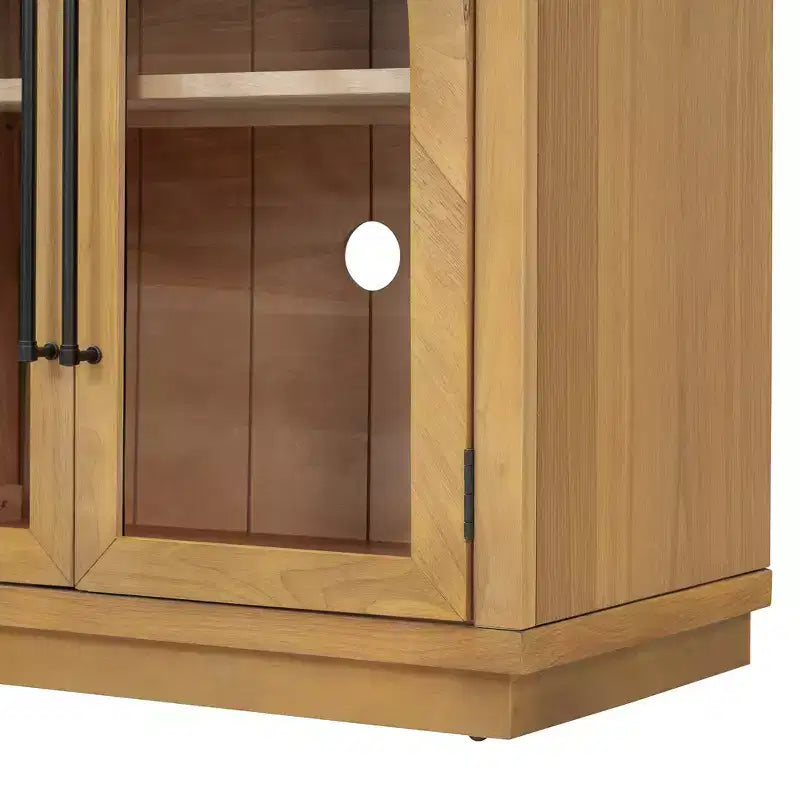 Luxystar 4-Door Sideboard Buffet Cabinet with Large Storage, Glass Doors and Adjustable Shelves for Dining and Living Room, Natural Wood
