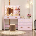 Acekool 61 Makeup Vanity Desk with Mirror, 8 Wide Drawers, 2-Tier Storage Shelves, Adjustable 3-Mode Mirror, Pink Vanity Table for Bedroom Dressing