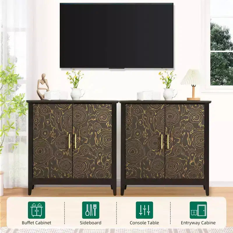 Sideboard Buffet Cabinet with Storage, Modern Storage Cabinets with Adjustable Shelves, Console Table for Kitchen Dining Room Entryway, Black