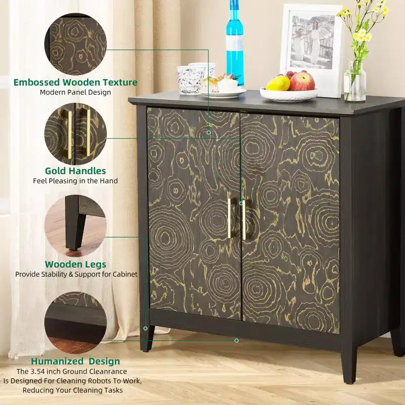 Sideboard Buffet Cabinet with Storage, Modern Storage Cabinets with Adjustable Shelves, Console Table for Kitchen Dining Room Entryway, Black