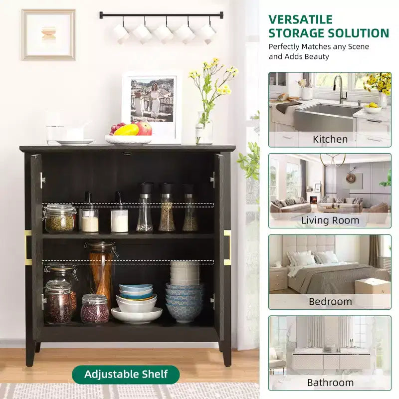 Sideboard Buffet Cabinet with Storage, Modern Storage Cabinets with Adjustable Shelves, Console Table for Kitchen Dining Room Entryway, Black