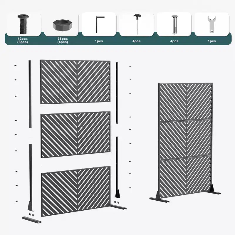 MAYEERTY Galvanized Steel Privacy Screen Outdoor and Indoor Divider Freestanding Decorative Screen for Balcony Garden 1pcs