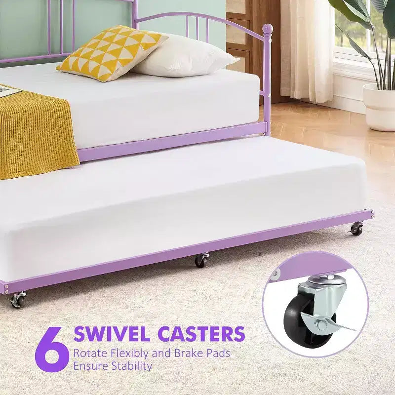 Acekool Metal Daybed with Trundle, Arched Headboard, Sofa Bed Frame for Living Room and Guest Room, Twin Size