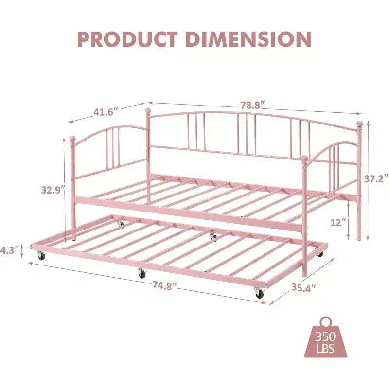 Acekool Metal Daybed with Trundle, Arched Headboard, Sofa Bed Frame for Living Room and Guest Room, Twin Size
