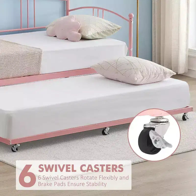 Acekool Metal Daybed with Trundle, Arched Headboard, Sofa Bed Frame for Living Room and Guest Room, Twin Size