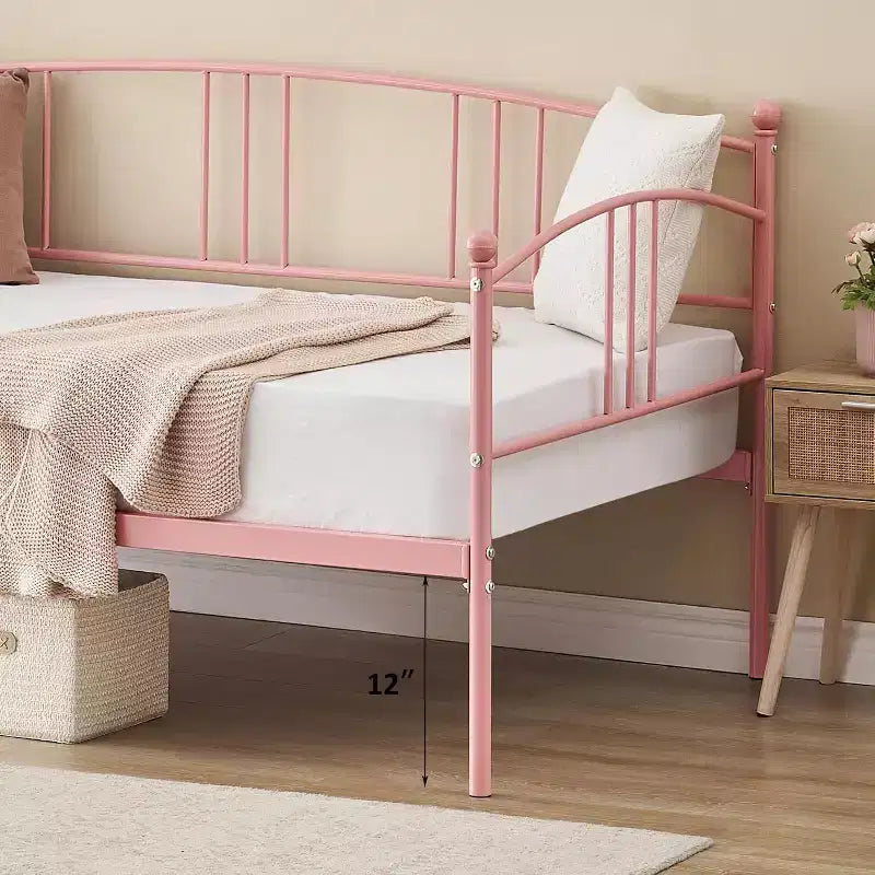 Acekool Metal Daybed with Trundle, Arched Headboard, Sofa Bed Frame for Living Room and Guest Room, Twin Size