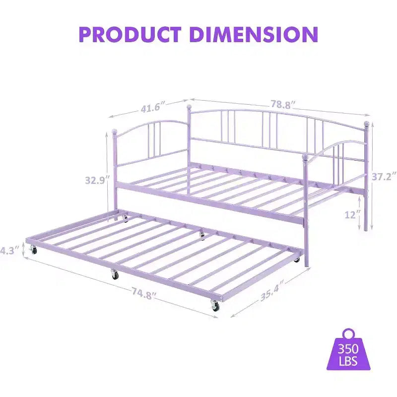 Acekool Metal Daybed with Trundle, Arched Headboard, Sofa Bed Frame for Living Room and Guest Room, Twin Size