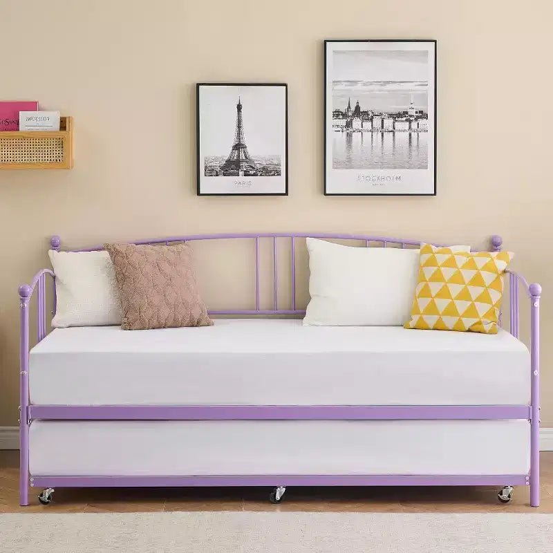 Acekool Metal Daybed with Trundle, Arched Headboard, Sofa Bed Frame for Living Room and Guest Room, Twin Size