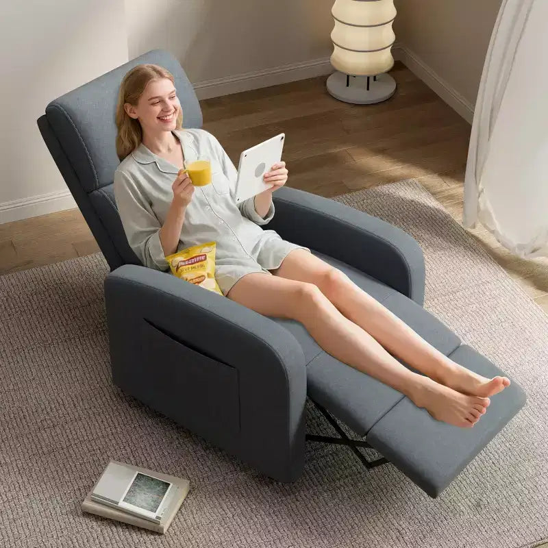 Comfortable Adult Recliner Chair  Manual Adjustable with Tall Back, Wide Arms & Side Pocket for Living Room Home Theater