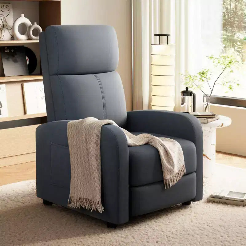 Comfortable Adult Recliner Chair  Manual Adjustable with Tall Back, Wide Arms & Side Pocket for Living Room Home Theater