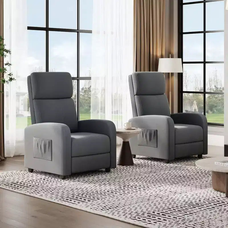 Comfortable Adult Recliner Chair  Manual Adjustable with Tall Back, Wide Arms & Side Pocket for Living Room Home Theater