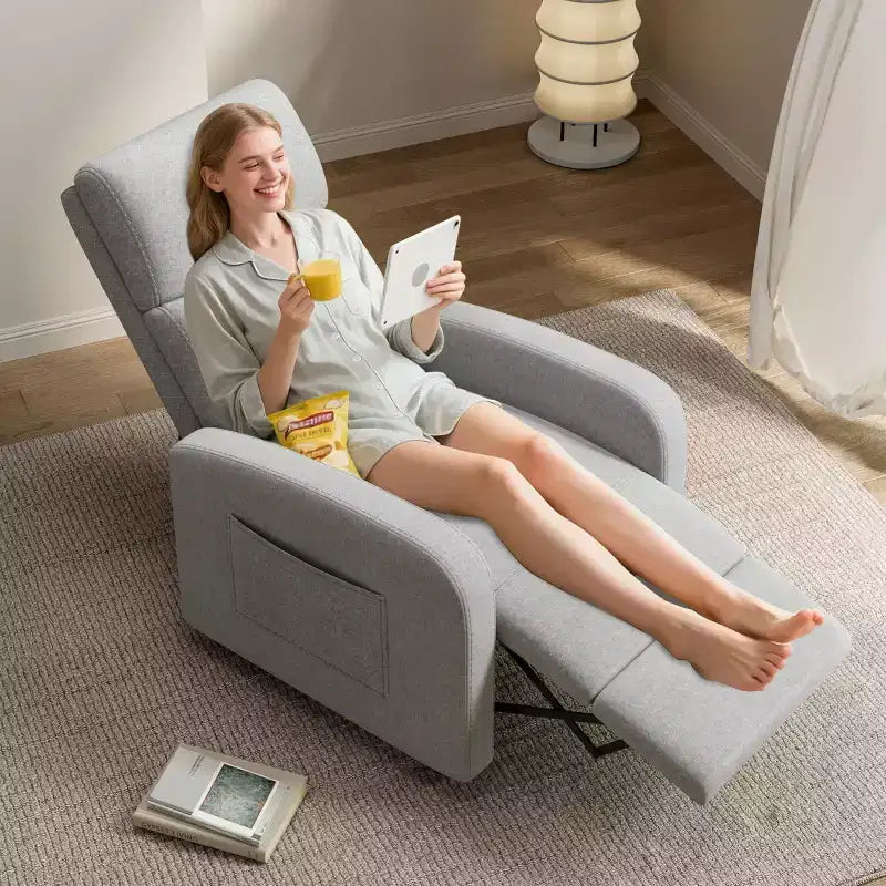 Comfortable Adult Recliner Chair  Manual Adjustable with Tall Back, Wide Arms & Side Pocket for Living Room Home Theater