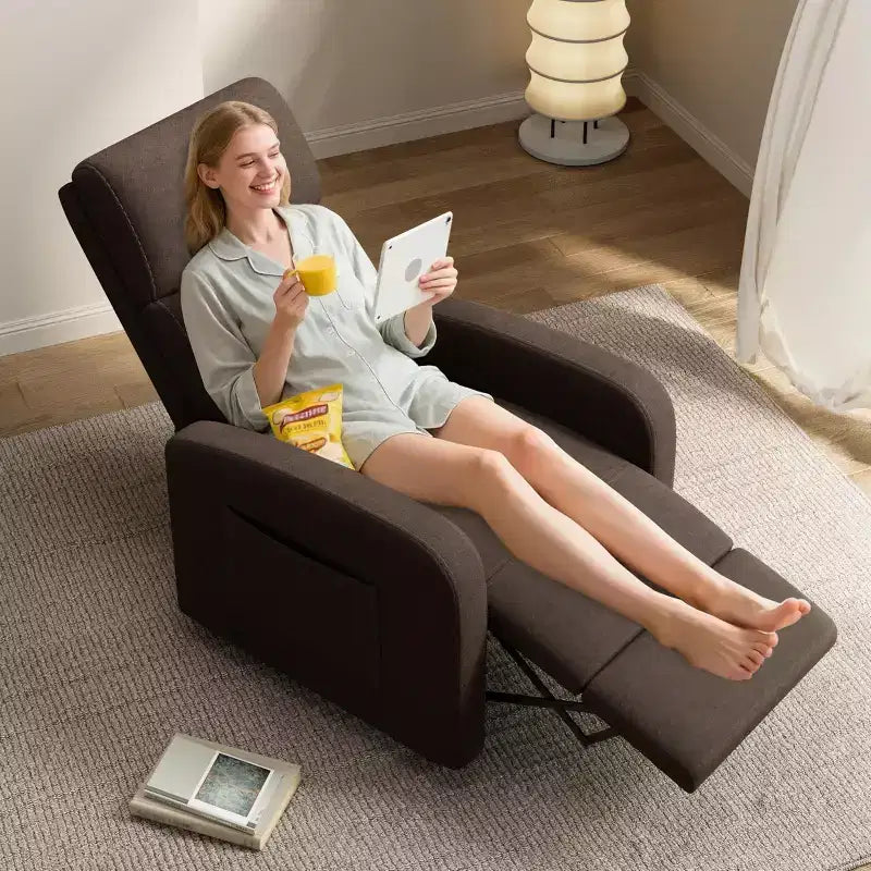 Comfortable Adult Recliner Chair  Manual Adjustable with Tall Back, Wide Arms & Side Pocket for Living Room Home Theater