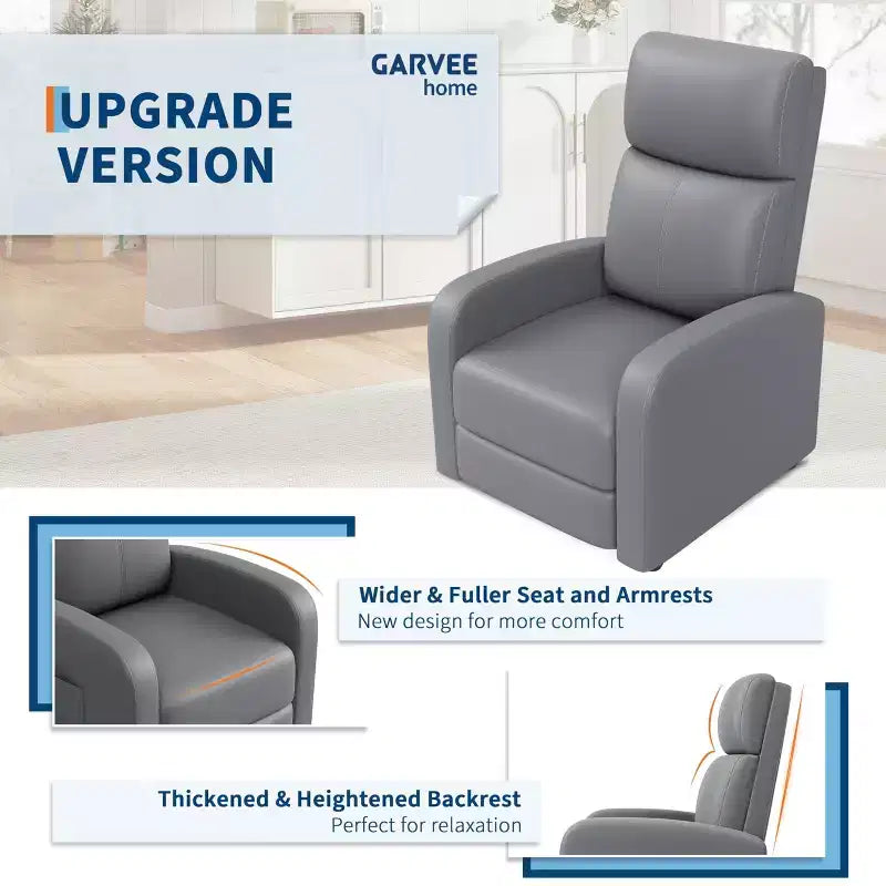 Comfortable Adult Recliner Chair  Manual Adjustable with Tall Back, Wide Arms & Side Pocket for Living Room Home Theater