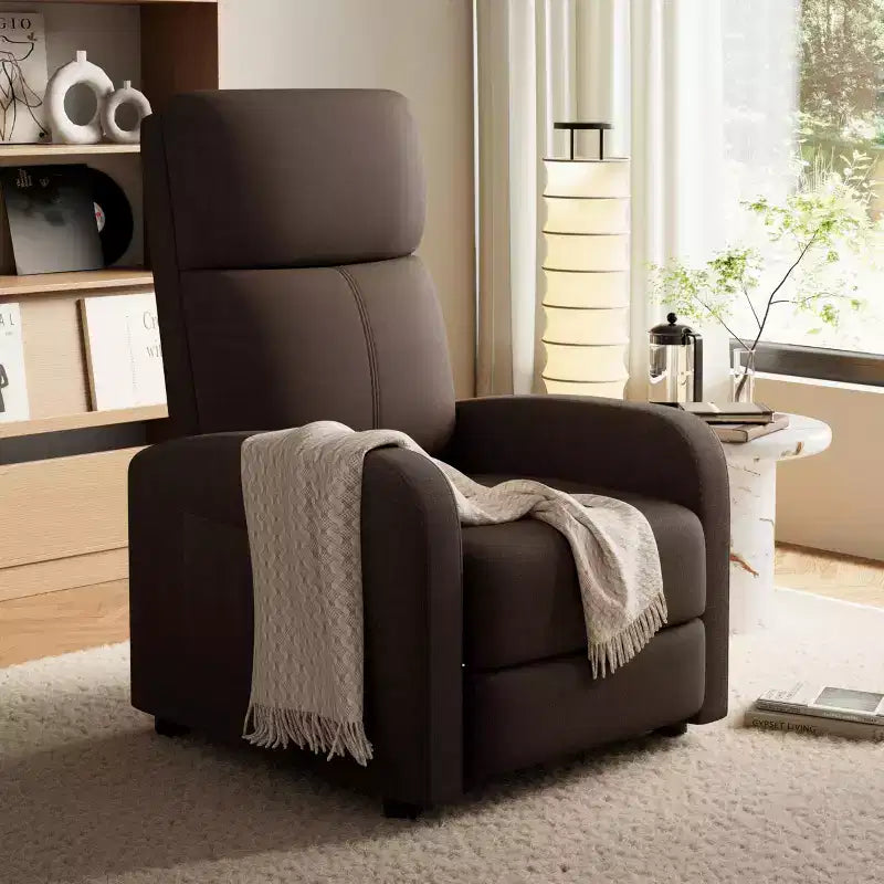 Comfortable Adult Recliner Chair  Manual Adjustable with Tall Back, Wide Arms & Side Pocket for Living Room Home Theater